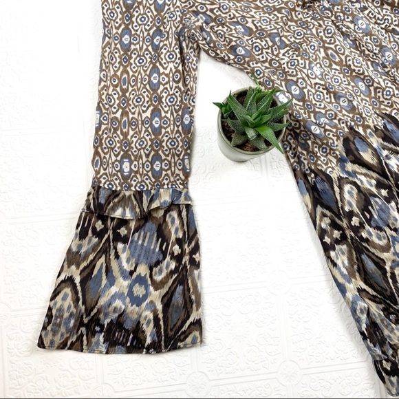 Sanctuary Silk Ikat Pattern Bell Sleeve Dress M - Picture 4 of 7